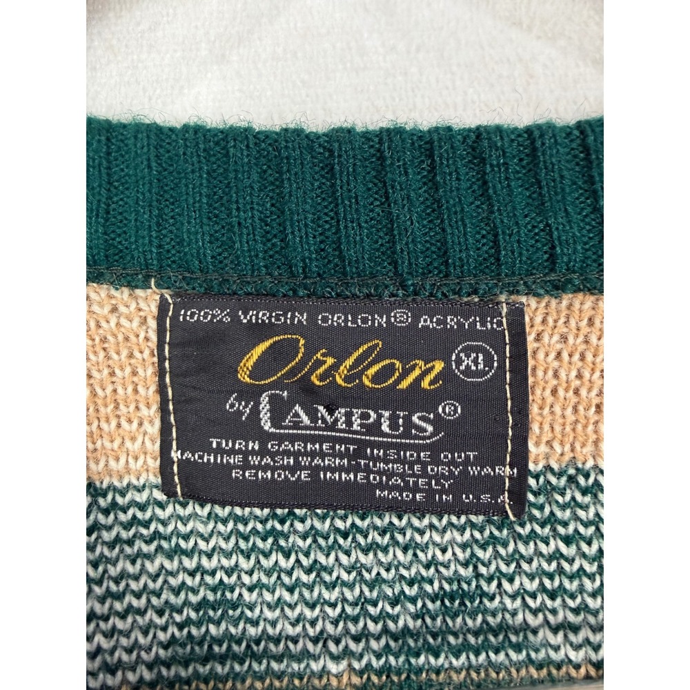 Vintage Orlon Sweater Mens XL Green Burgundy Argyle V-Neck USA Made - Picture 3 of 6